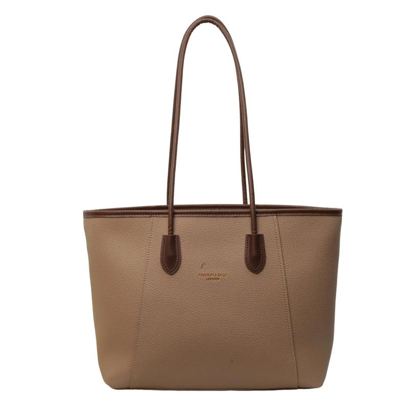 Women's large capacity PU shoulder bag monochromatic stitching bag casual totes