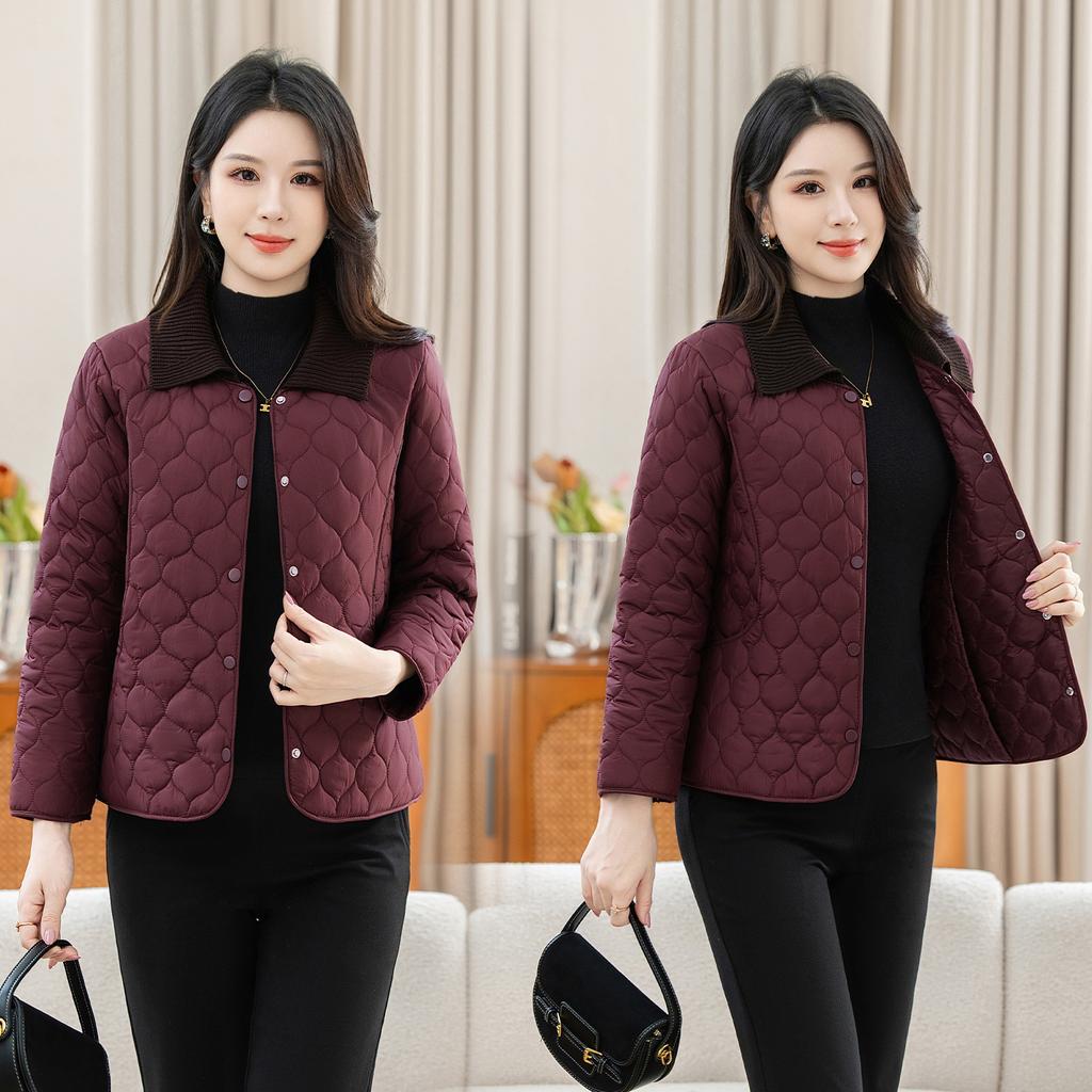 Thin and warm small cotton-padded clothes women's lapel fashion temperament mother's cotton-padded clothes, the elderly women's cotton-padded jackets
