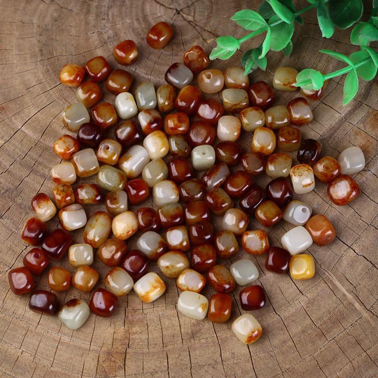 Natural Hetian Jade Loose Beads: Beautiful Color & Shape, Skin Intact, Perfect for DIY Stringing, Accessory, and Spacer Beads.