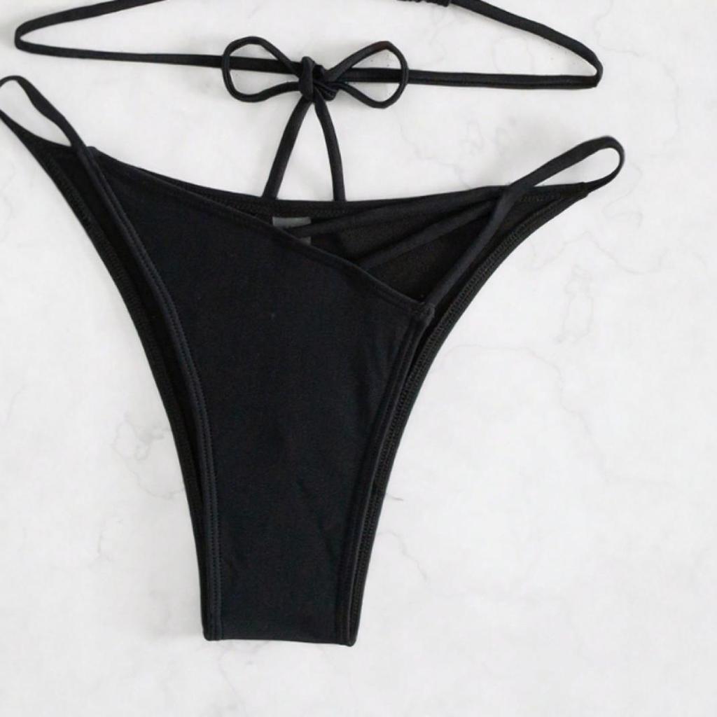 Set Bikini Nero Senza Schiena Stile Europeo e Americano - Costume da Bagno Sexy a Tre Pezzi