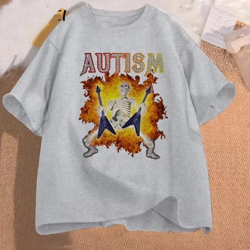 Autistic Funny Skeleton T Shirt Women Men Autism Edgy Skeleton Meme T-shirt Casual Short Sleeve Tshirt Round Neck Clothes