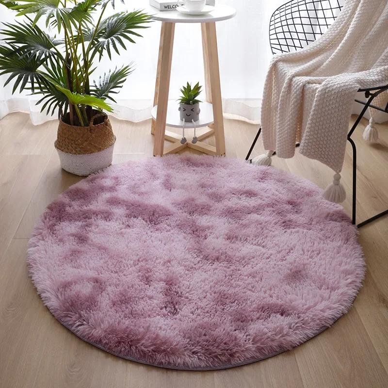 Rainbow Colorful Soft Fluffy Carpets Girl Round Hairy Area Rug for Bedroom Decoration Carpet Shaggy Bedside Mat Princess Style