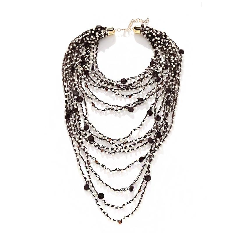 Bohemiskt Överdrivet Flerlagrat Stapelbart Handgjort Pärlhalsband För Kvinnor Fest Smyckestillbehör Gåvor