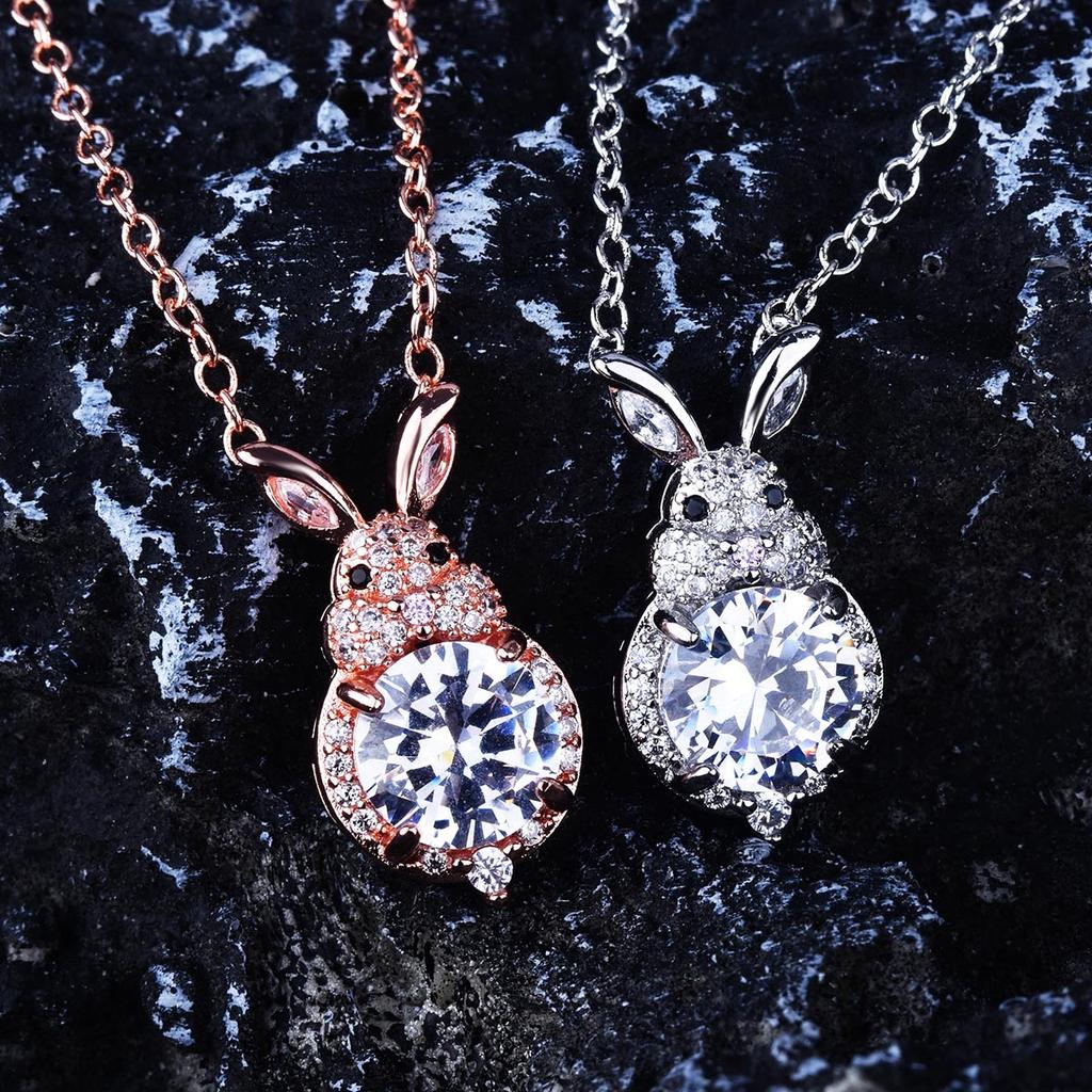 Imitation Moissanite Necklace 2 Carat Rabbit Mozzarella Diamond Pendant, Natal Year Zodiac Rabbit Element Necklace