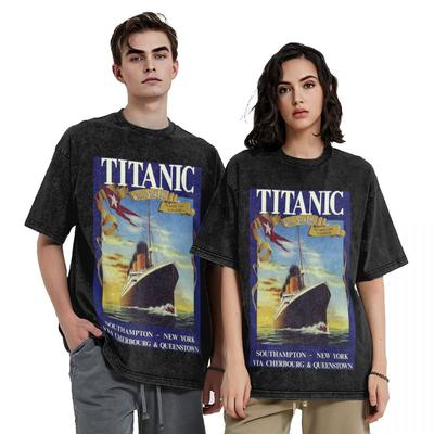 Lavoie Titanic Hip Hop Short Sleeve T-Shirts Washed Tops Tees Streetwear T Shirt Oversized for Men Women