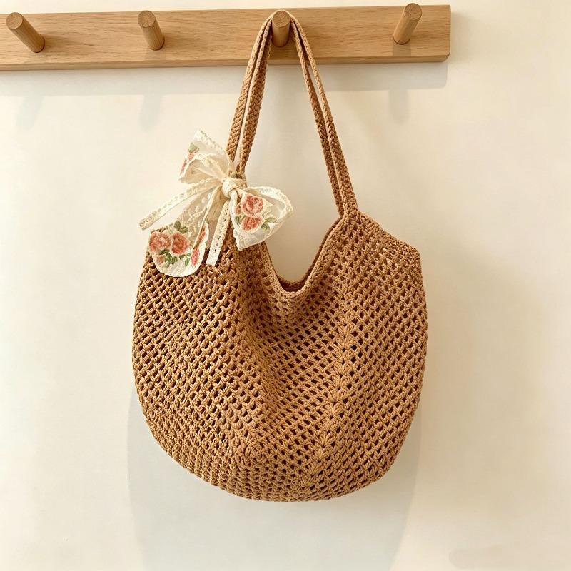 Summer small fresh tote woven bag new hollow portable women's bag lazy wind shoulder bag vacation beach bag