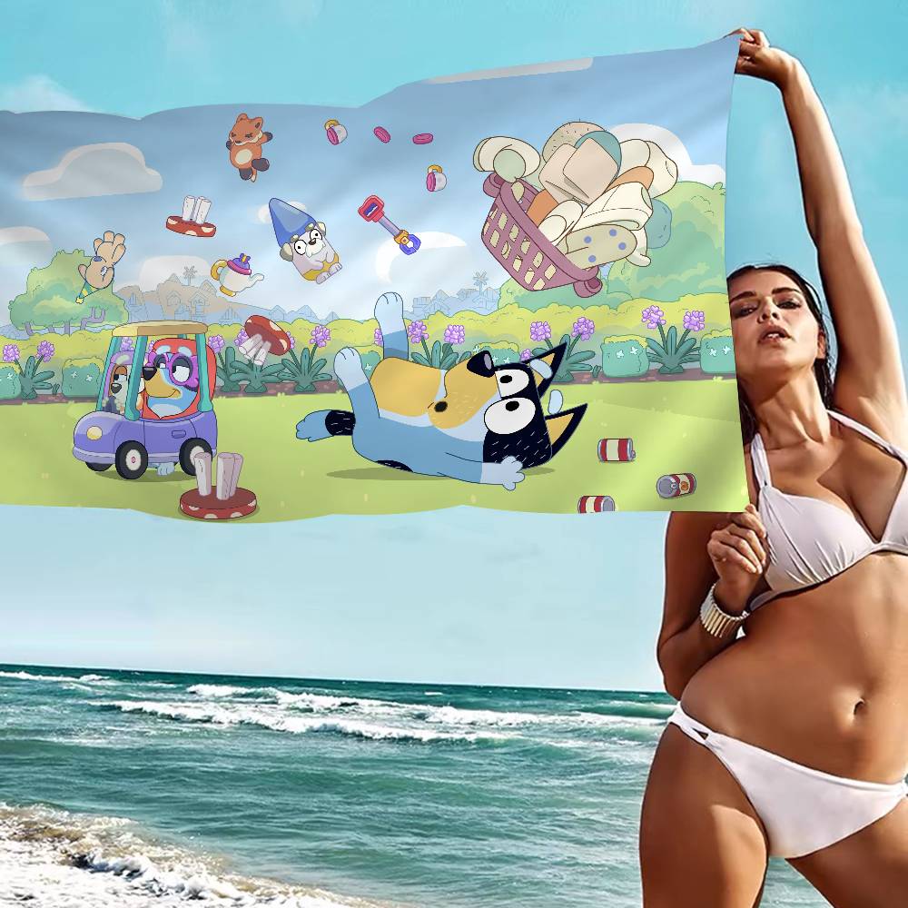 Cartoon B-Blueys Microfiber Blanket Quick Drying Beach Towels Oversized Printing Super Absorbent Pool Towel Blanket