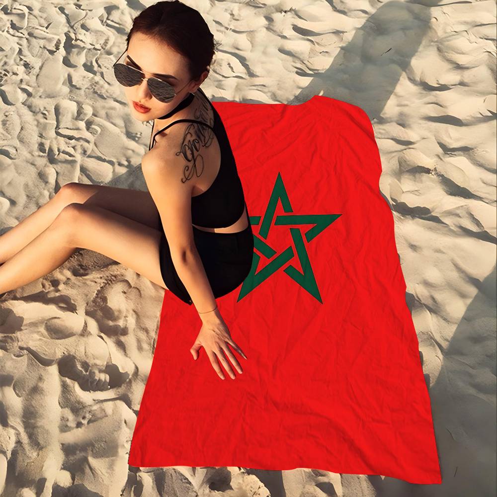 Marokko Karte Flagge Mikrofaser Bedruckt Strandtuch Bergsteigen Yoga Strand Schwimmen Laufen Saugfähig Weiches Handtuch