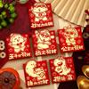 6pcs Paper Red Packet Cartoon Luck Pocket New Year Blessing Red Envelope Bag New Year