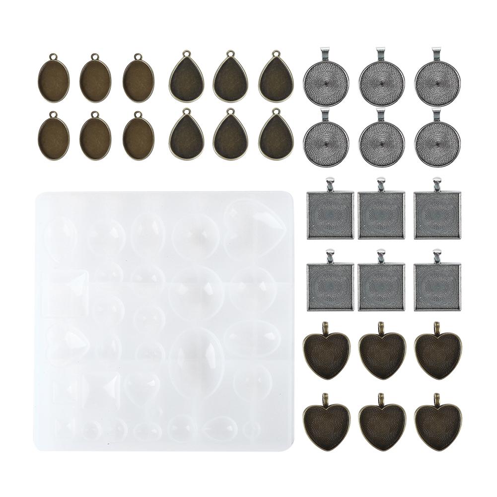 Alloy Round Oval Pendant Base Tray Silicone Mode Pendant Jewelry DIY Tool Set BH201863