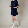 New Arrivals Open Run Women Loose Fit Collar Neck Short Sleeve Mini Dress Casual