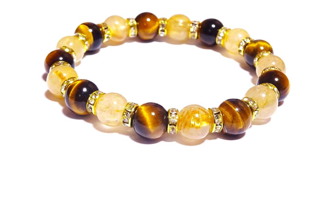 Kanaishi x Wealth Bracelet Gold Rutilated Quartz Eye Bracelet for Power Natural Crushed [Wealth ] Tiger's Men, Stone, Stone, 9mm-10mm [Purification,