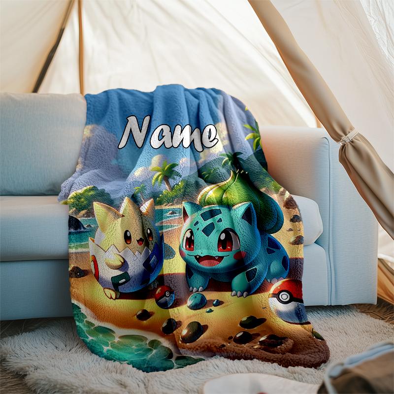 Personalized Custom Name Blanket - Pokémon Bulbasaur Print Design,Blanket for Sofa,Bed,Travel,Camping - Soft and Warm, Great Gift
