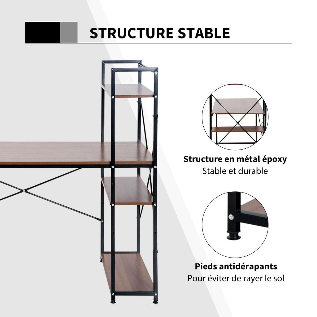 Corner Desk with Storage Industrial Design with Bookcase 3 Shelves Particle Board Walnut Look