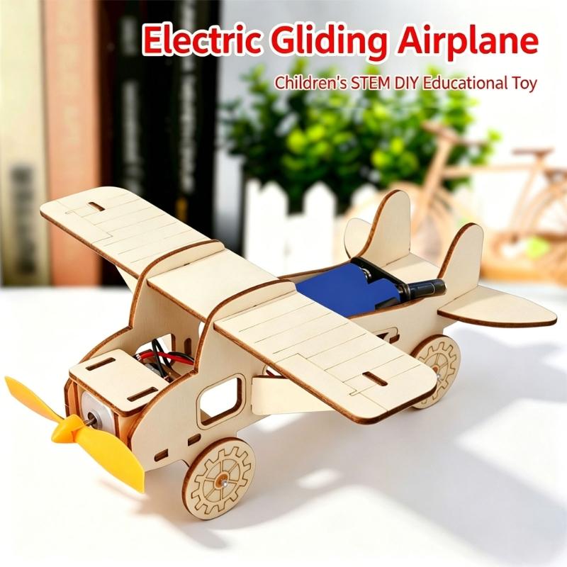 Educational Solar Power Plane Set Wooden Science Experiment Toy Plane Building Model Suitable for Youthful Engineers