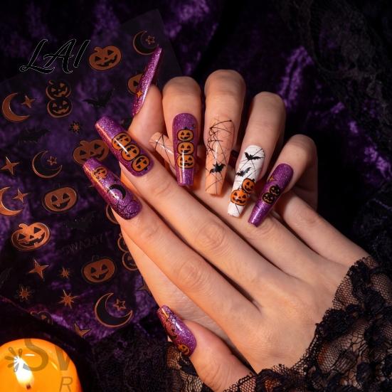 DIY Nail Stickers Halloween Self Adhesive Stickers Pumpkin Bat Moon Star Manicure Decals Holiday Supplies Art Decoration for Home Salon