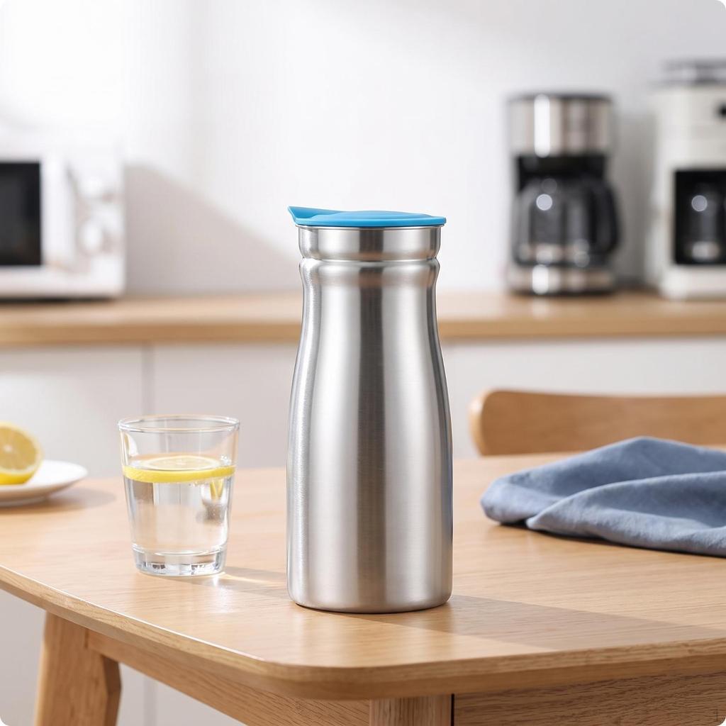 Wasserkanne mit Deckel Grifflose Kanne Mattes Edelstahl für Esstisch,