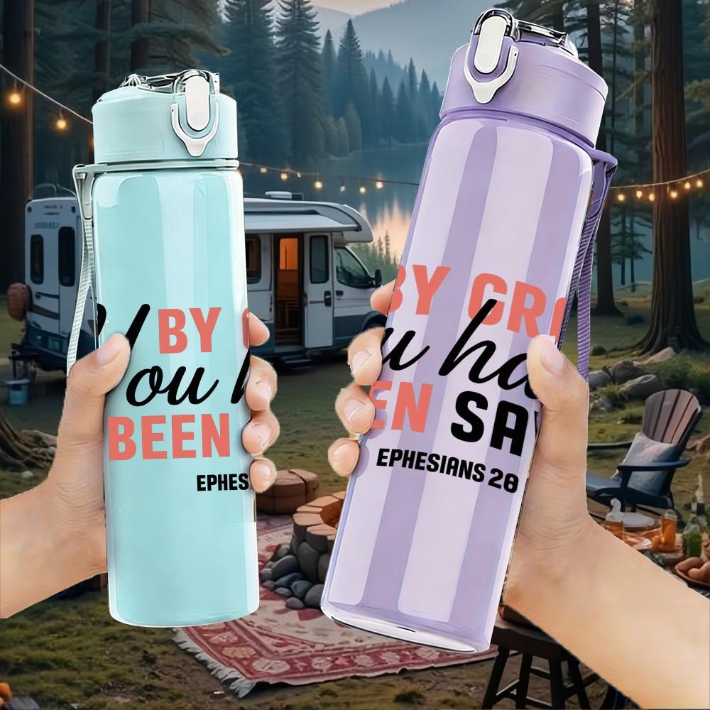 1PC By Grace You Have Been Saved Text 750ml Color Plastic Sports Water Bottle Leakproof Flip Straw Lid Suitable for Sports Office Home Use