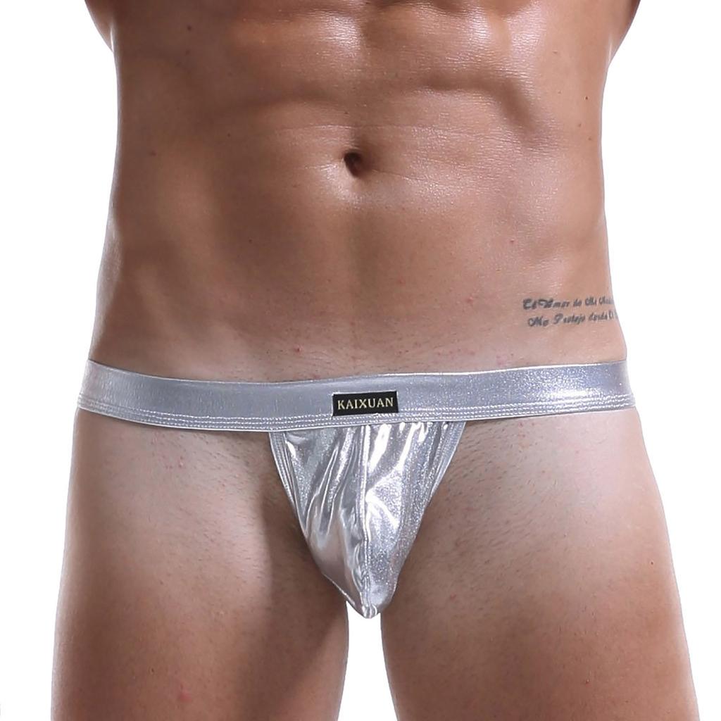 Men Sexy Underwear Bare Buttocks Leather Underpants Pouch Thong G-String