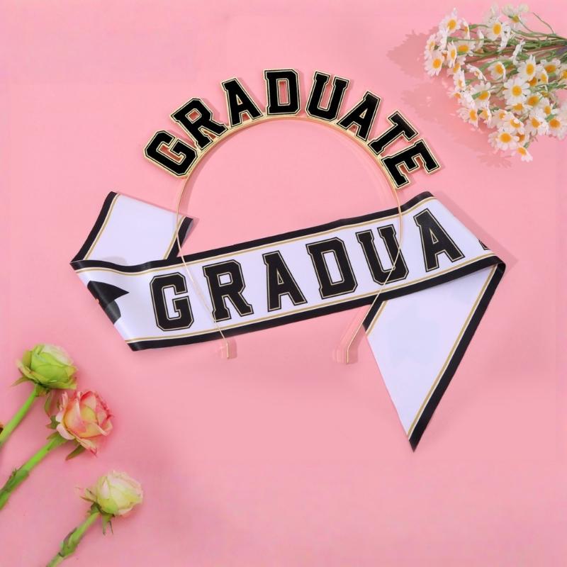 Graduation Hairband And Sash Set With Foil Lettering For Commencement Ceremony Celebration Party Photography Props