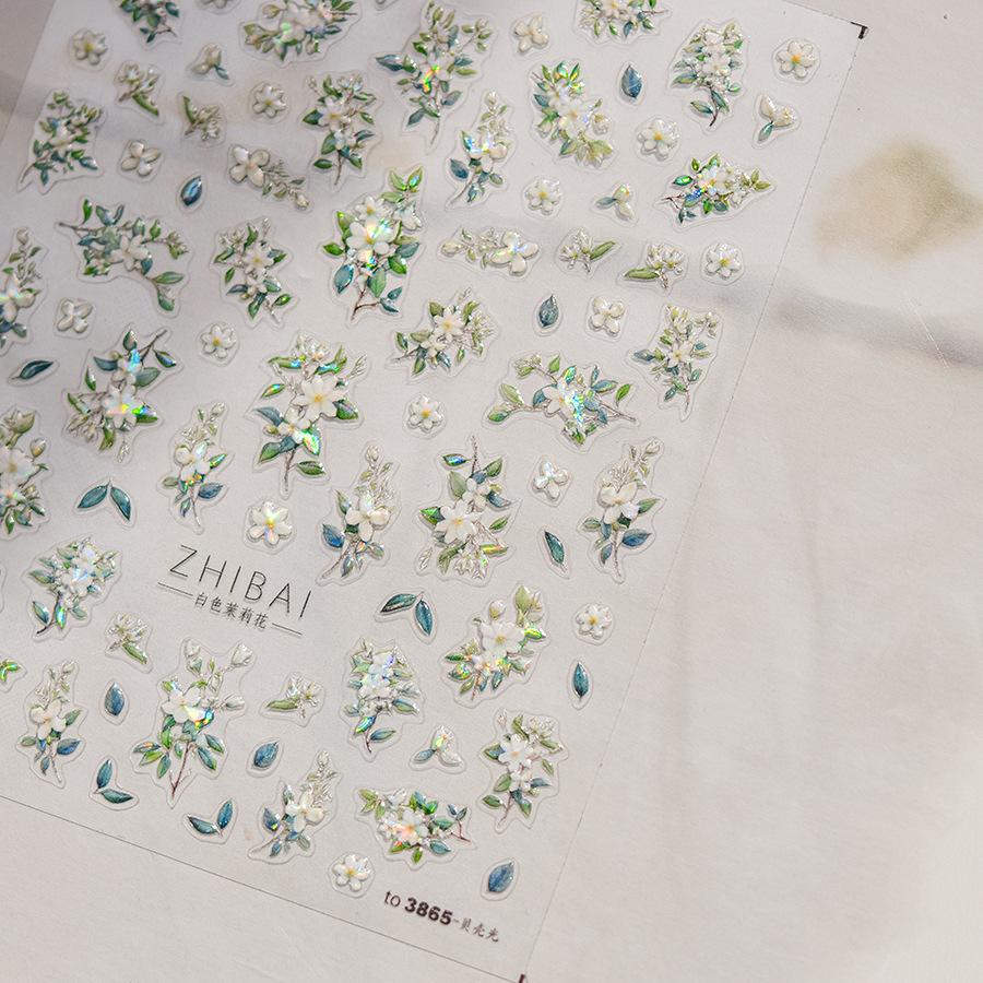1Sheet 5D Soft Embossed Relief Nail Stickers Cute Daisies Self Adhesive Slider Stickers Press On Nails DIY Nail Art Dec