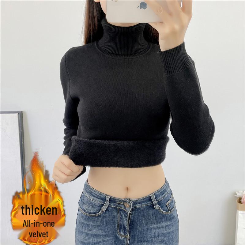 Women's Winter Thickened Velvet Sweater - High Collar Slim Fit Knit Pullover
