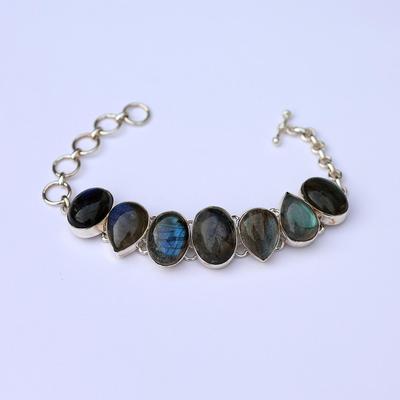 Labradorit Edelstein Silberarmband, 925 Sterlingsilber Handgefertigter Schmuck, Damenarmband