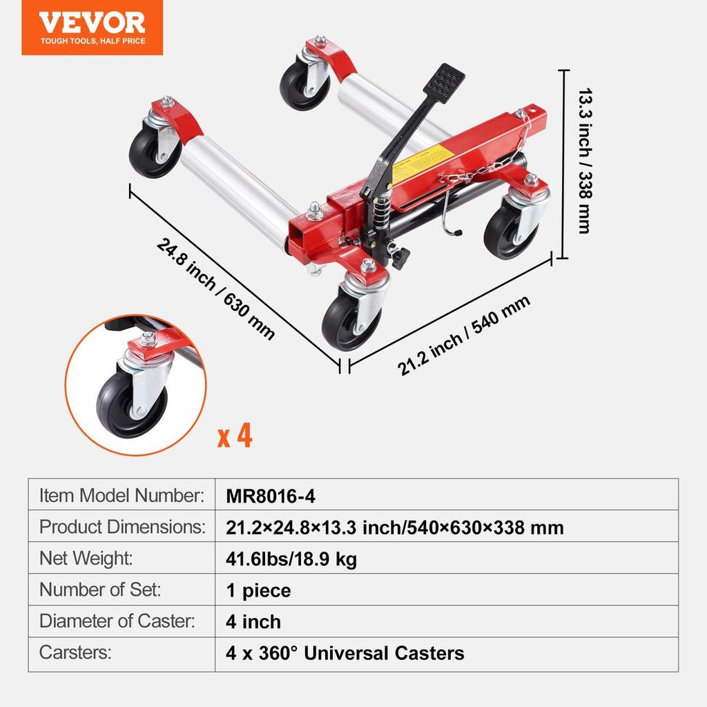 Wheel Dolly Heavy Duty Vehicle Positioning Tire Jack Car Lifter 1500 Lbs