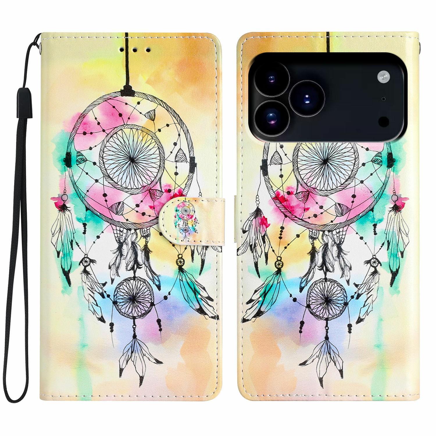 

For iPhone 17 Pro Max Wallet Case PU Leather Pattern Printing Stand Phone Cover with Strap Wind Chime