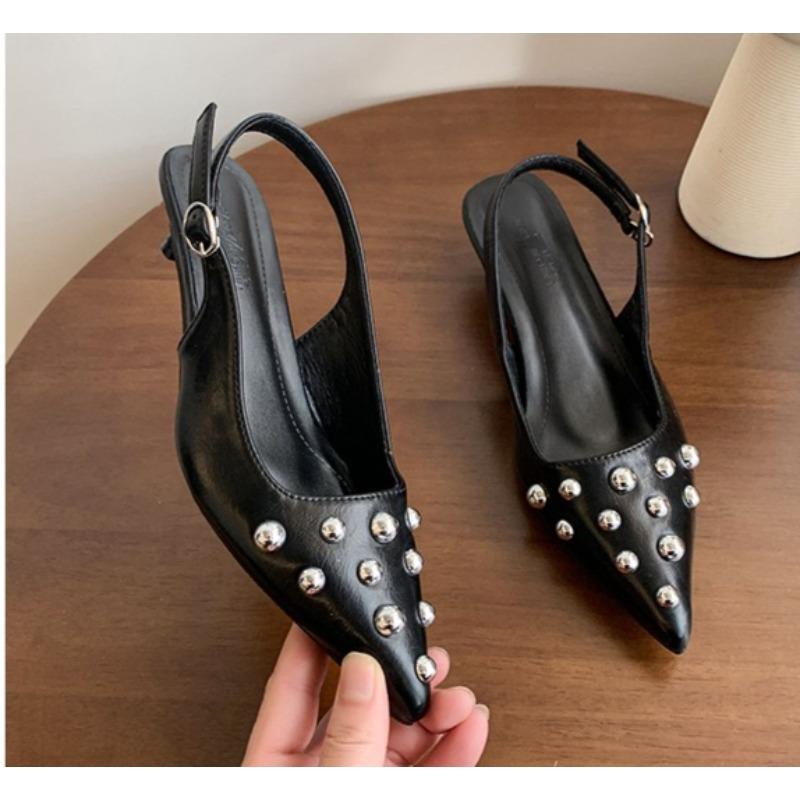 2025 Women's High Heels Pointed Toe Cover Toe Side Cutout Women Heels Solid Studs Thin Heels Leisure Dress Sandalias De Mujer