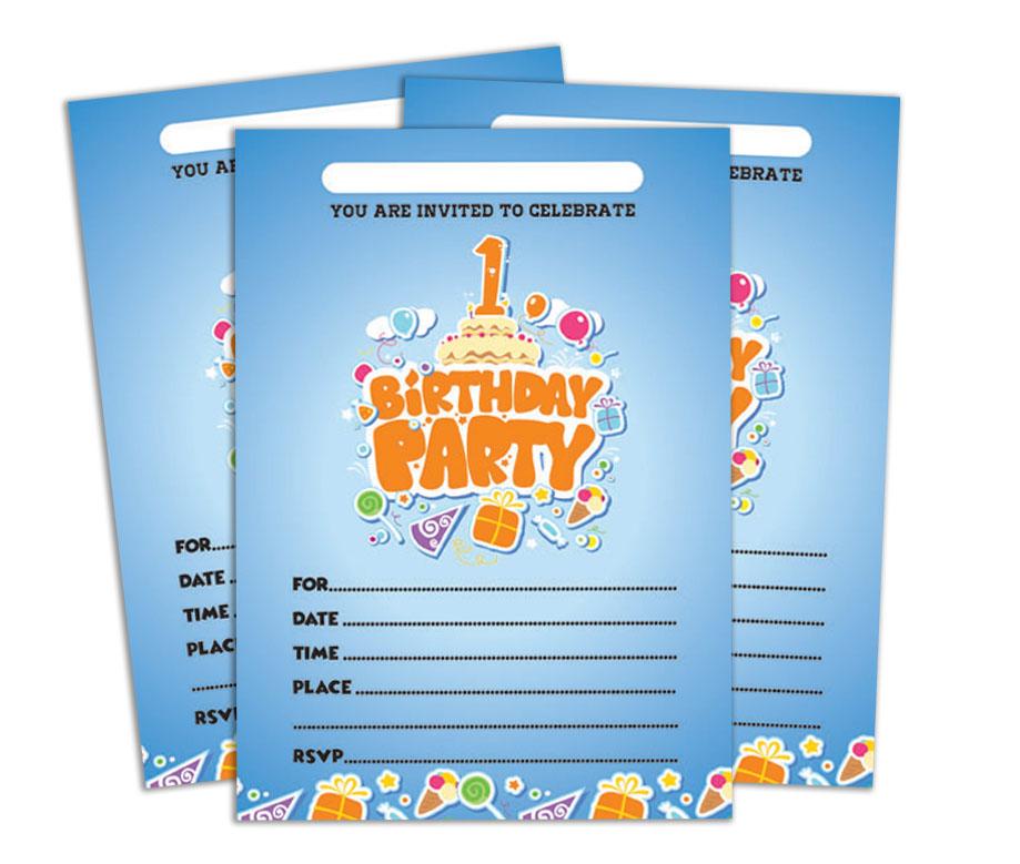 Darling Souvenir Blue Birthday Invitation Card Printable Fill or Write In Blank Invites Party Supplies Pack Of 28 5 X 7 Inches