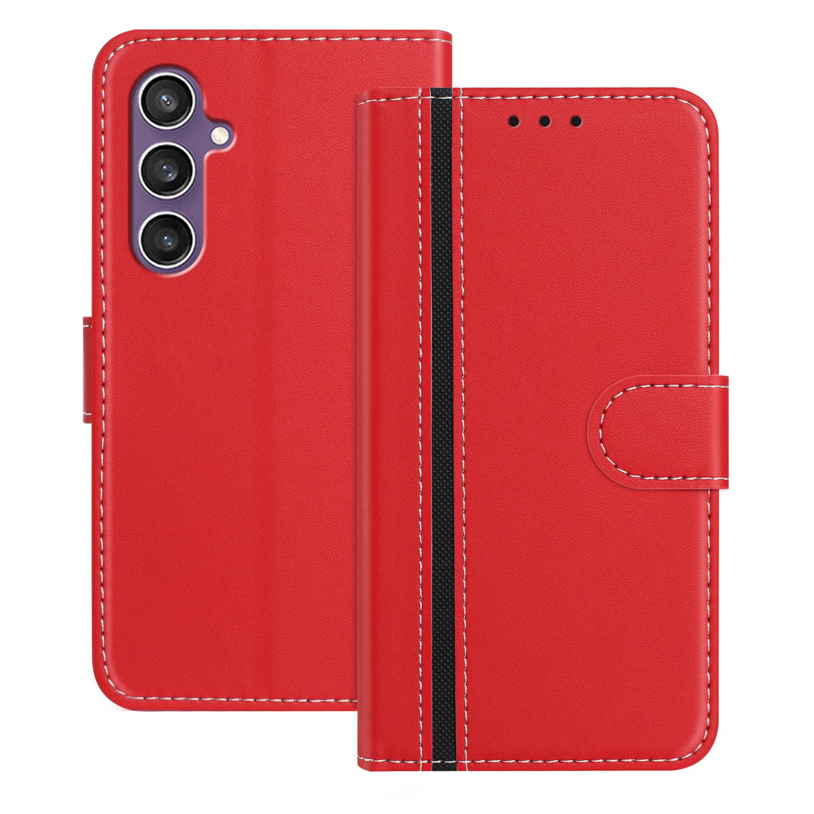 

For Samsung Galaxy S23 FE Phone Cases Wallet Stand Color Splicing Leather Cover with Magnetic Clasp Red