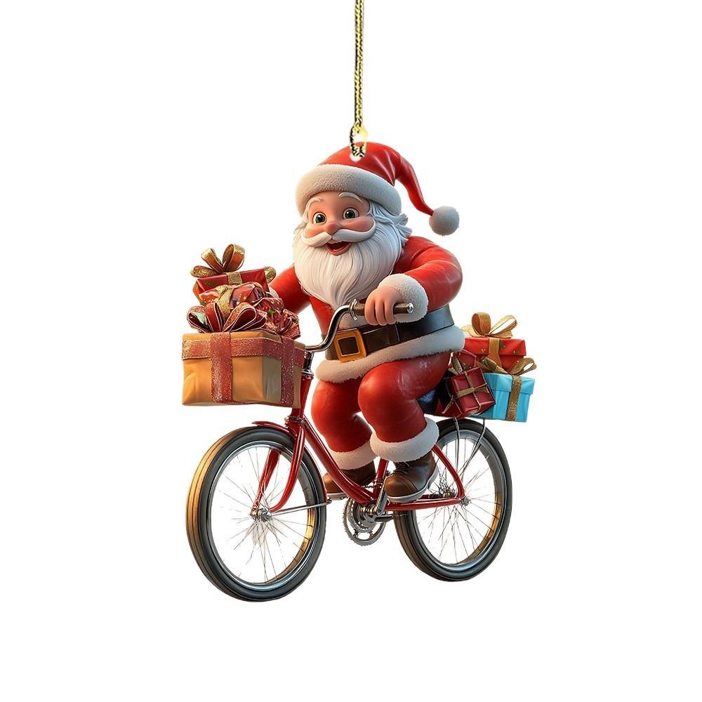 Santa Claus Rides Bike Decor Acrylic Pendant For Christmas Enhancement Interior