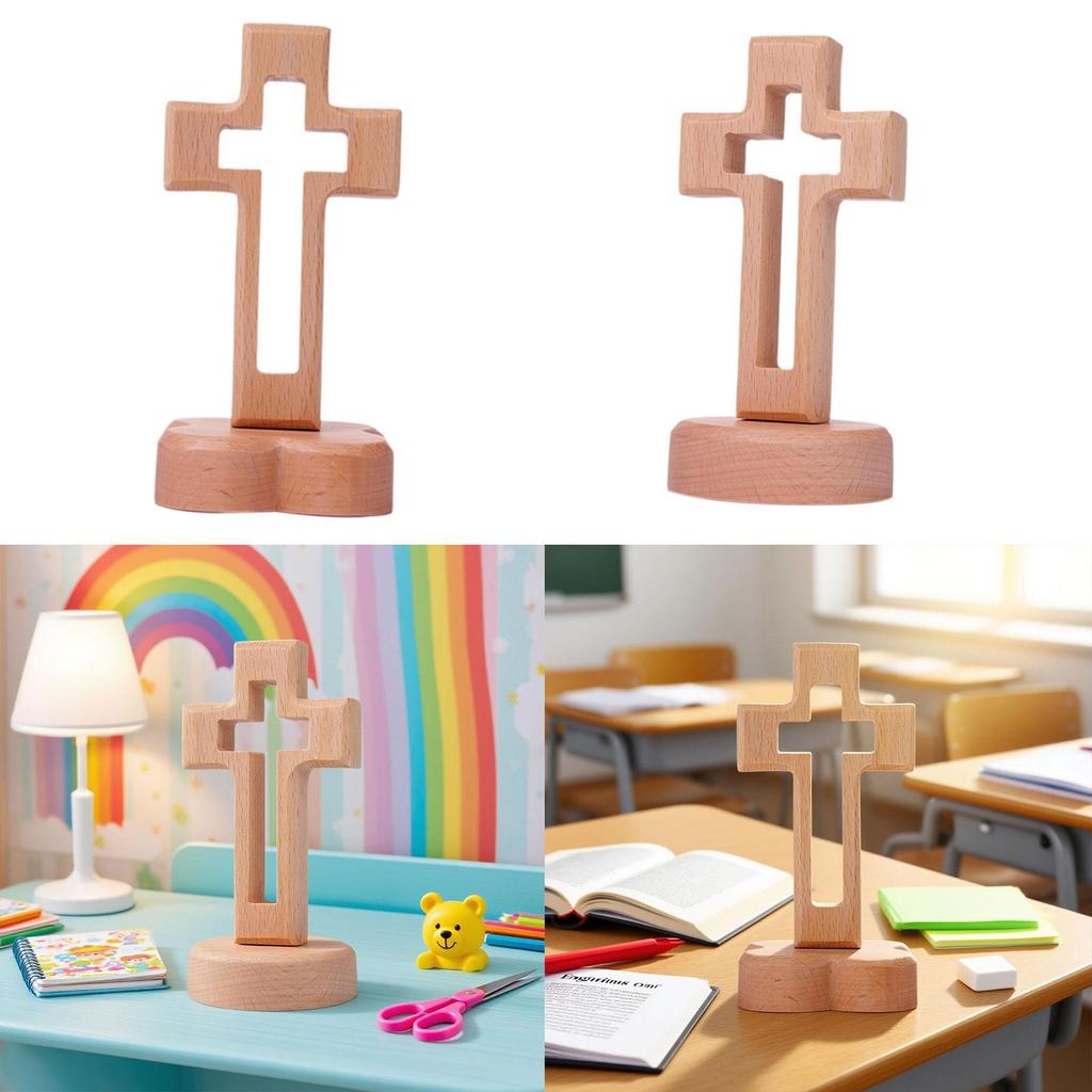 Wood Cross Statue with Stand Holy Cross Tabletop Cross with Base Catholic Wood Cross Decor for Christmas Shelf Decoration