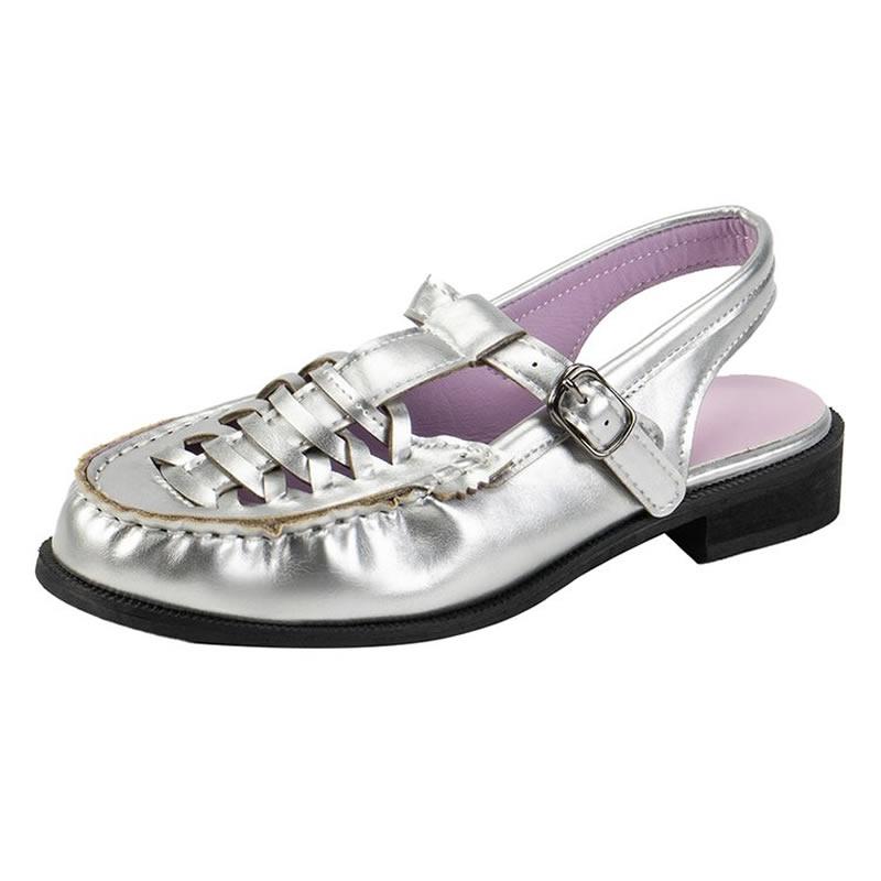 

Metal Big Toe Loop Ladies Flat Sandals 2024 Square Head Open Toe Cross Strap Flatfrom Summer New Leisure Sandal Shoes For Women 35 срібний