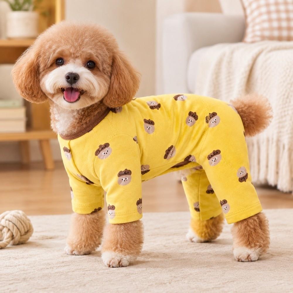 Warm Dog Jumpsuit Cartoon Printed Belly-Hugging Dog Pajamas Cute Dog Home Clothing Pet Sleepwear