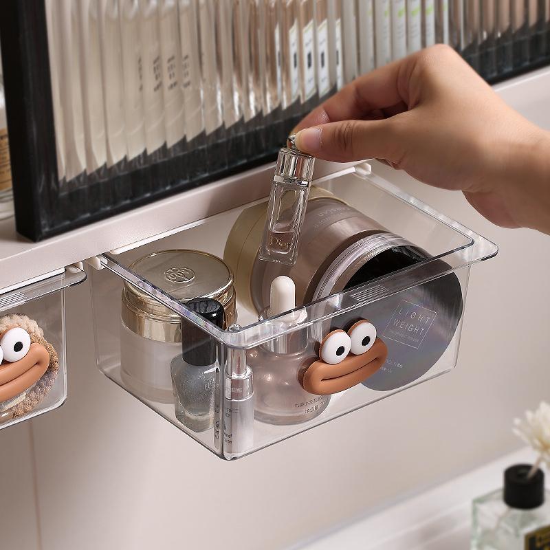 PET Drawer Style Storage Box Makeup Remover Cotton Cosmetics Swab Storage Bathroom Cabinetno Punching Washbasin Storage Rack