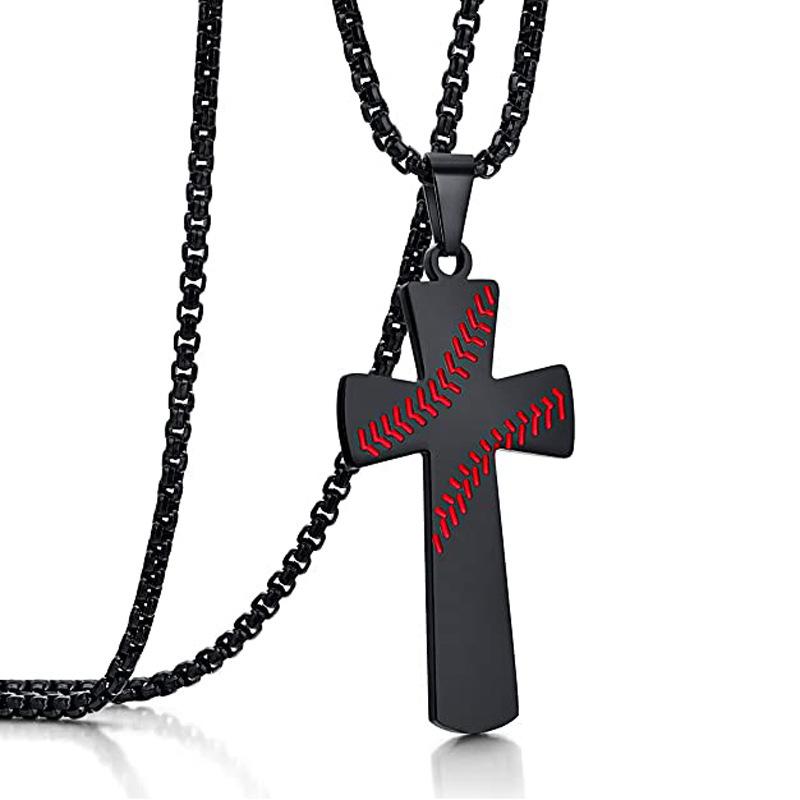 European and American Sports Trend Men's Scripture Hemisphere Cross Necklace Titanium Steel Men's Jewelry
