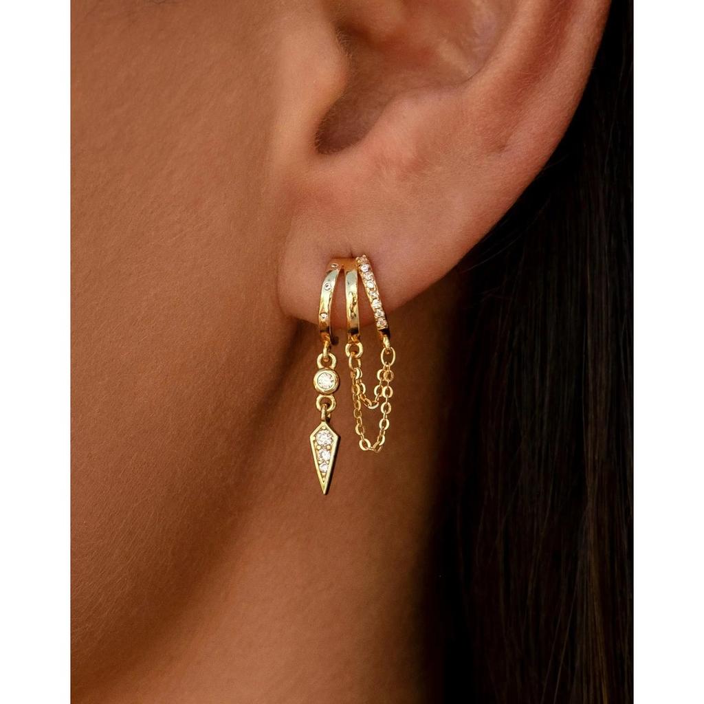 Trendy Triple Dangle Chain Huggie Earrings, Comfortable All-Day Wear Jewelry, Perfect Valentine’s Day Gift for Her