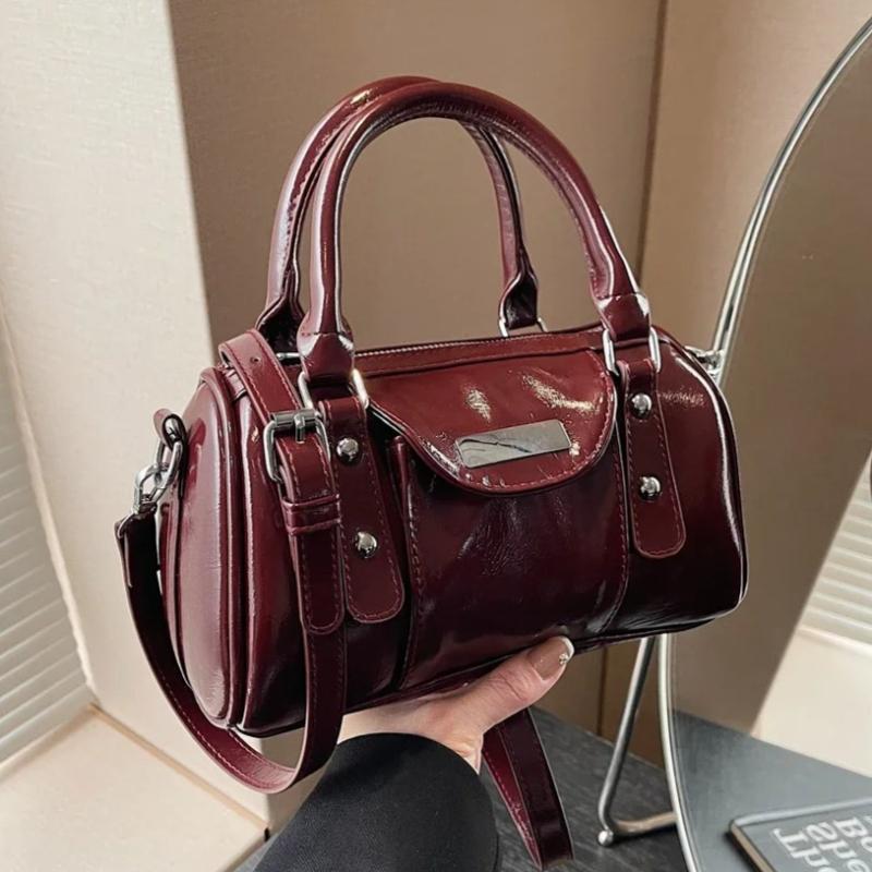 Burgundy Mini Top-handle Bags For Women Bright PU Leather Pure Color Shoulder Crossbody Bags 2026 Latest Luxury Designer Handbag