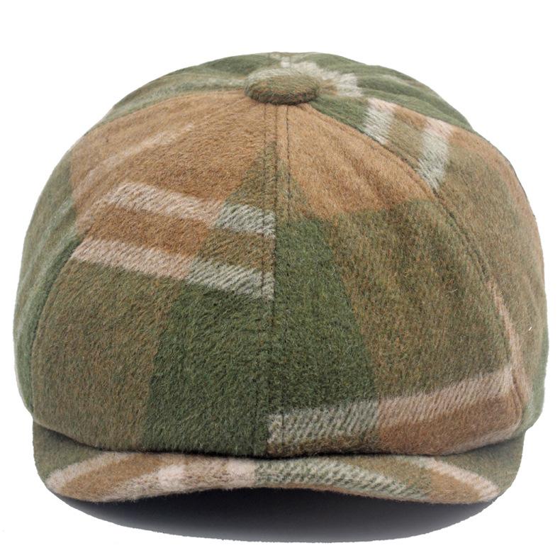 Plaid Octagonal Hat Beret Autumn Winter Men's Warm Forward Hat Wool Plaid Newsboy Hat British Female Paintsman Hat