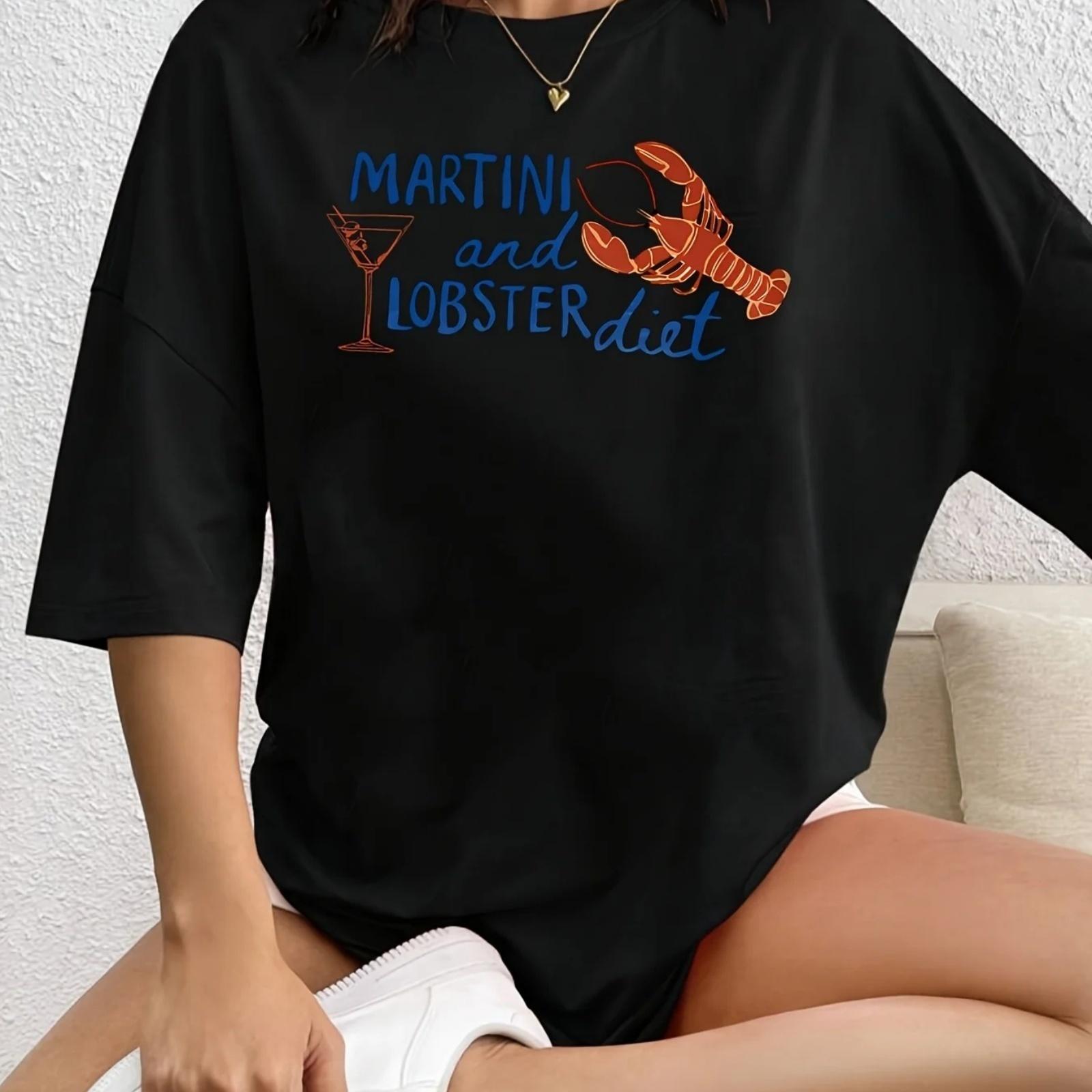

Ladies Martini and Lobster Diet Pattern T-shirt - Black Casual Summer Short Sleeve T-shirt XXXXXL чорний