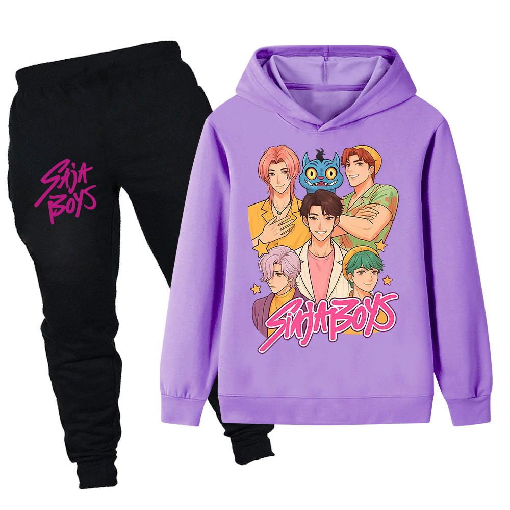 PB1219 Kinder Jungen Mädchen Kpop Mira Zoey Rumi Sajaboys Print Langarm Kapuzenpullover Hose Hosen Kleidung Sets