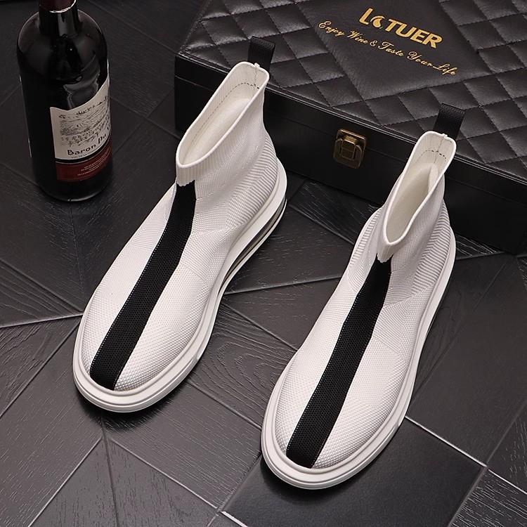 Fashion New High Top Mesh Sock Sneakers Fashion Black Brand Designer Mens Slip on Boots Luxury Cartoon Vulcanized Shoes A11