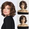 Synthetic Hair Dark Brown Short Women Wigs Fluffy Curly Old Lady Wig with Bangs Natural Mommy Wig Daily Party Costume