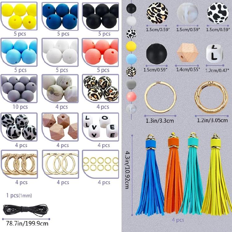 1 Set Silicone Beads Kit Round Hexagon Beads with Tassel Food Grade Silicone