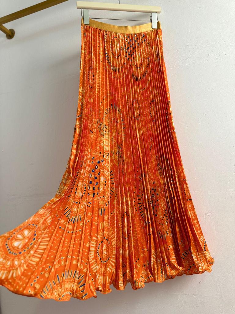 Klassischer A-Linien-Midi-Plisseerock mit vielseitigem Druck für Damen