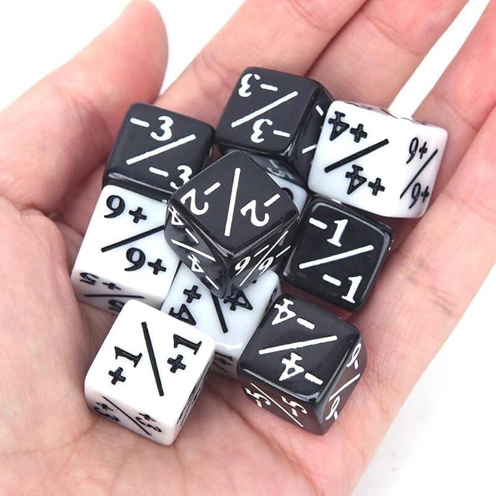 SELECOCO Dice Counter Token Dice 20 Pcs D6 Dice White +1/+1 Black - 1/-1 for 16mm MTG CCG (Plain)