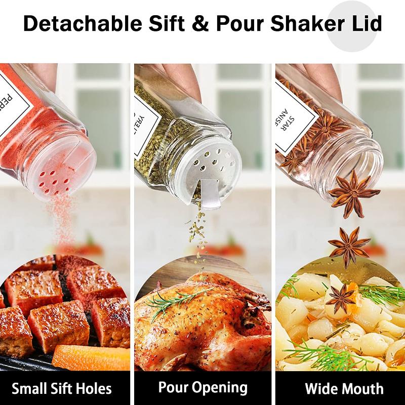 6/12/24pcs Glass Spice Jars with Bamboo Lid Spice Seasoning Containers Salt Pepper Shakers Spice Organizer Kitchen Spice Jar Set