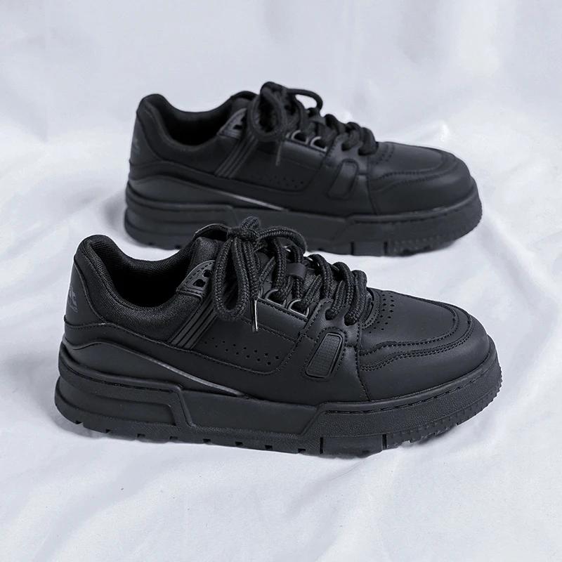 

Модные мужские кроссовки уличные балетки Повседневная спортивная обувь для мужчин Кожаная дышащая обувь на шнуровке модная обувь на плоской подошве черная мужская 44 чёрный